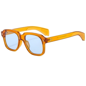 Occhiali da sole vintage montatura quadrata ambra e lenti azzurre alla moda