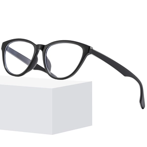 Minimalist black cat-eye glasses for women, premium resin full-frame eyewear in a 45-degree view