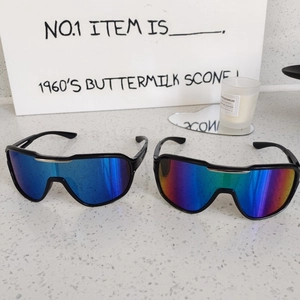 Kids sports sunglasses with wraparound black frames and colorful mirrored lenses