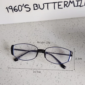 Detailed dimensions of black cat-eye sunglasses with blue line accents on frames