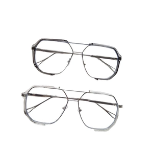 Geometric aviator sunglasses with double bridge metal frame in silver and gunmetal finish