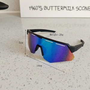 Macro detail of oversized kids sports sunglasses with blue-orange gradient lenses