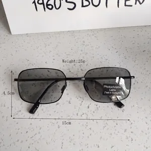 Detailed size specifications for square metal photochromic sunglasses with dimensions