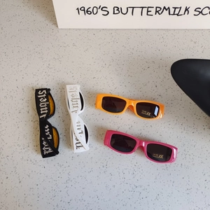 Retro rectangle kids sunglasses with UV400 protection in black white orange and pink