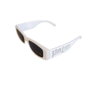 White rectangular kids sunglasses with wide frames and UV400 dark protective lenses