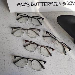 Classic half-frame blue light blocking glasses in five stylish colors with metal accents
