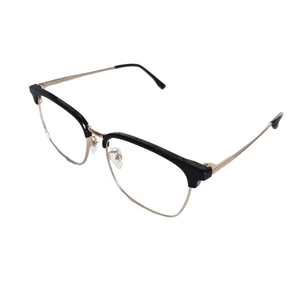 Classic black and gold half-frame anti-blue light glasses with sleek metal temples