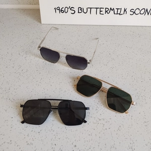 Retro polygon metal pilot sunglasses for kids with dual bridges in three colors