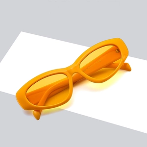 Fashionable bright orange rectangular sunglasses with yellow transparent lenses for women