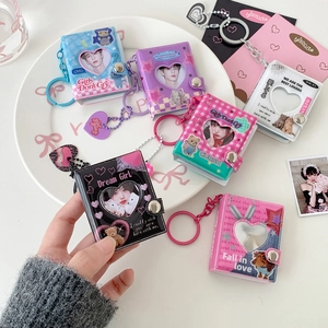 Y2K Sweet Cool Mini Photo Album Keychain Heart Cutout PVC Card Holder For Idol Cards Portable Small Picture Storage Book Girls Gift