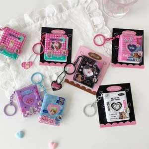 Y2K style heart cutout mini photo album keychain for ID cards and small photos