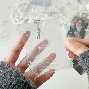 Porte-carte en acrylique transparent avec flocon de neige et paillettes pour photos