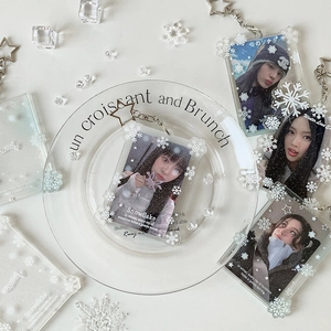Porte-carte photo en acrylique transparent avec flocon de neige et porte-clé étoile