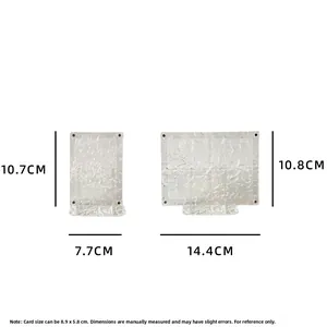 Detailed dimensions for small and large water ripple acrylic photo frames and card holders