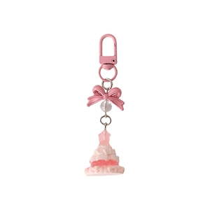 Porte-clés de Noël rose avec breloque jupe en résine et boucle métallique pour sacs
