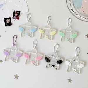 Ins Style Acrylic Star Photo Card Holder With Wings And Bead Chain For Idol Cards Display Cute Keychain Hanging Ornament School Accessory