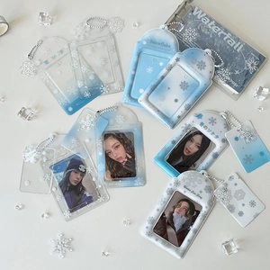 Transparent snowflake PVC photocard holders with bead chains for idol cards