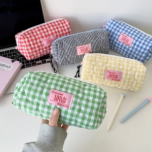 Quilted heart pattern pencil case set in red, blue, green, yellow and black colors