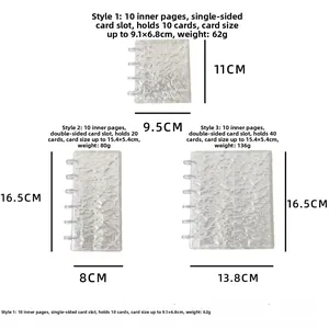 Detailed size specifications for water ripple mushroom buckle card albums in three formats