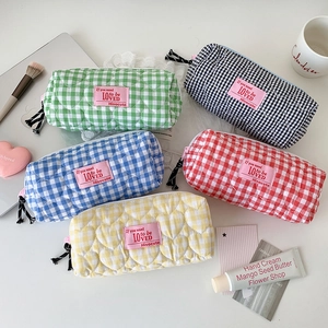 Quilted heart pattern pencil case with large capacity and soft fabric in various colors
