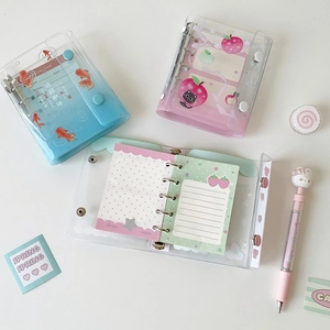Mini 3-hole clear PVC binder journal with cute strawberry and apple theme and pen