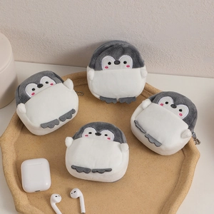 Cute plush penguin coin purse with soft velvet texture for kids and student storage