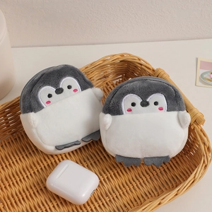 Plush Penguin Coin Purse Mini Earphone Storage Bag With Zipper Metal Bead Chain Soft Cartoon Animal Wallet For Kids Girls