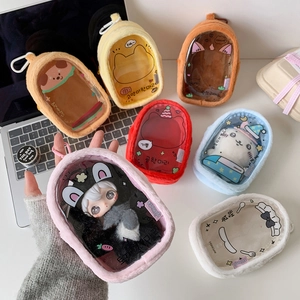 Cartoon plush doll display bag with clear PVC window for student bag charms