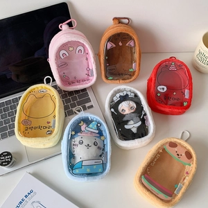Mini plush doll display bag with clear window and animal ears in multiple colors