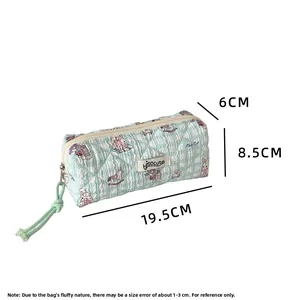 Quilted green checkered pencil case with cute rabbit pattern and hisocute label 19.5x8.5cm