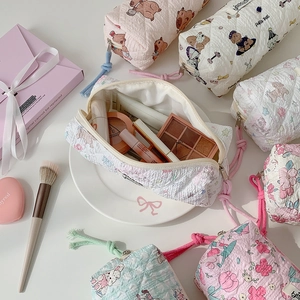 Quilted cotton cosmetic bags with cute animal prints and flower patterns for storage