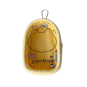 Cute yellow plush cat bag with clear PVC window and white carabiner for plush dolls