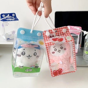 Cute milk carton shaped clear display bags for plush dolls in blue and red styles
