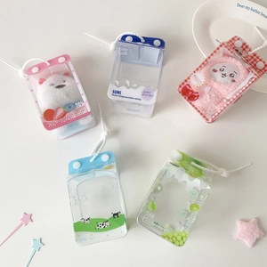 Milk box shaped transparent PVC doll display pouches with colorful beaded straps