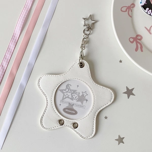 Porta badge a forma di stella in pelle PU bianca con chiusura in metallo a stella
