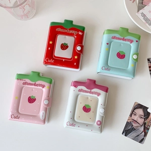 Mini photo album detail showing four strawberry theme colors with snap closure for 3-inch cards