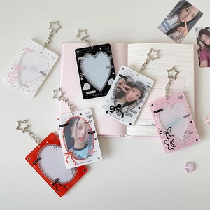 Aesthetic hollow heart acrylic photo card holders with star-shaped metal clasps in multi-colors