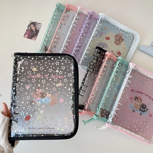 A5 star laser clear photo album folders with cute cartoon inserts and zipper closure