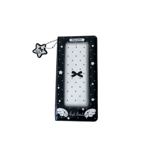 Star and wings photocard holder with butterfly bow and star pendant in black and white