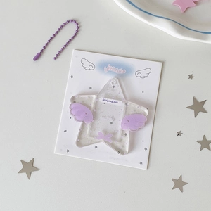 Star-shaped acrylic card holder with purple wings and glitter for photo protection