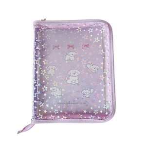 A5 laser star transparent binder with cute cartoon dogs and 6-hole metal ring mechanism