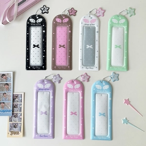 Colorful PVC photocard holders with wing charms for 4-grid photos in seven pastel colors