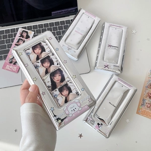 Glänzendes silbernes Fotoalbum für 4-Fach-Fotos mit Sternenmuster und Music Puppy Motiv
