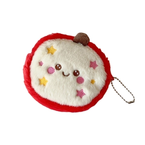 Cute plush dragon fruit coin purse with embroidered star and smiling face on white background