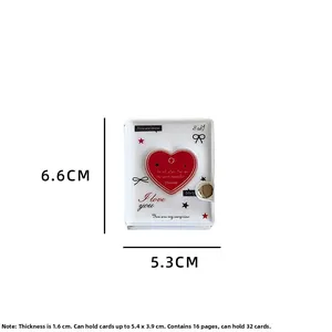 Detailed view of mini photocard holder dimensions 6.6x5.3x1.6cm with 16 pages