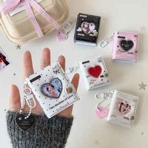 Mini Heart Cutout Photocard Holder Keychain PVC Photo Album For Student ID Star Chasing Card Binder Bag Charm Accessory
