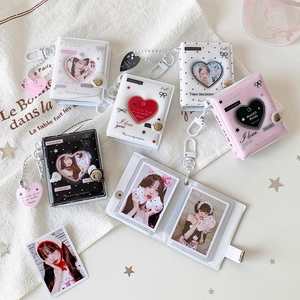 Mini heart-shaped hollow photo card binder with snap closure and matching keychain charm