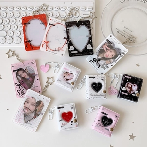 Aesthetic 2-inch mini photo albums and heart photo card holders with star keychains