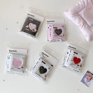 Mini heart photo album keychain for photocards, available in pink, white, and black