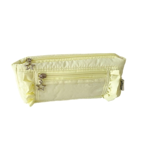 Cute pale yellow ruffle stationery pencil case with star zippers and soft nylon fabric